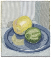 Deidre Scherer, "Lemon and Lime", thread on fabric, 10 x 9 inches SOLD