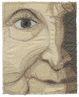 Deidre Scherer, "Engagement", thread on fabric, 5.5 x 4.5", 2023