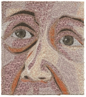 Deidre Scherer, "Past and Future", thread on fabric, 5 x 4.5", 2023