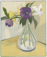 Deidre Scherer, "Purple Hellebore", thread on fabric, 2025, 12 x 10 inches